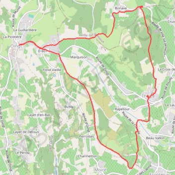 Itinéraire Entre Oingt et Theizé, distance, dénivelé, altitude, carte, profil, trace GPS