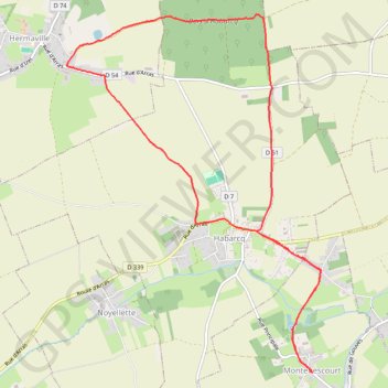 Itinéraire Montenescourt - Habarcq - Hermaville - Bois d'Habarcq, distance, dénivelé, altitude, carte, profil, trace GPS
