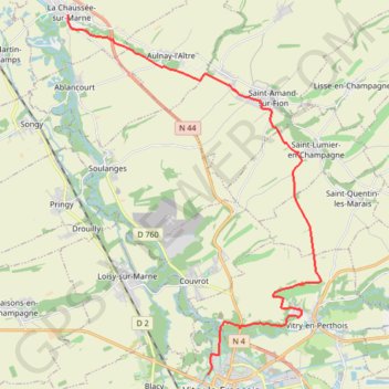 Itinéraire Chemin de Compostelle, Voie de Vézelay GR654 De La Chaussée-sur-Marne à Vitry-le-François, distance, dénivelé, altitude, carte, profil, trace GPS