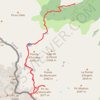 Itinéraire Pic du Montcalm - Pique d'Estats, distance, dénivelé, altitude, carte, profil, trace GPS