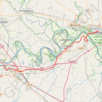 Itinéraire Piacenza Cremona, distance, dénivelé, altitude, carte, profil, trace GPS