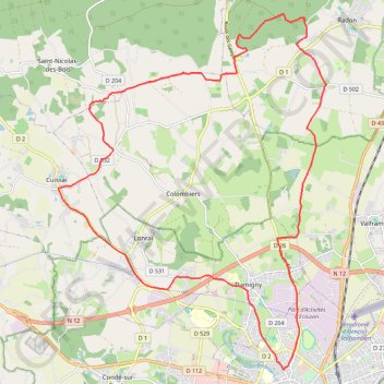 Itinéraire Alençon, La Pesantière, Saint-Nicolas-des-Bois, Cuissai, Beaubourdel, distance, dénivelé, altitude, carte, profil, trace GPS