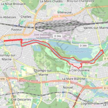 Itinéraire Boucle Noisiel - Chelles - Vaires - Noisiel, distance, dénivelé, altitude, carte, profil, trace GPS