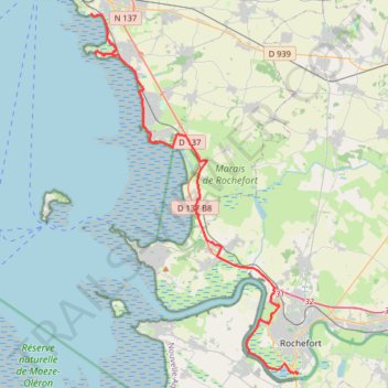 Itinéraire Aytré vers Rochefort vélodyssée 43kms, distance, dénivelé, altitude, carte, profil, trace GPS