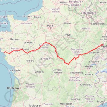Itinéraire EuroVélo 6 : Bâle - Atlantique, distance, dénivelé, altitude, carte, profil, trace GPS