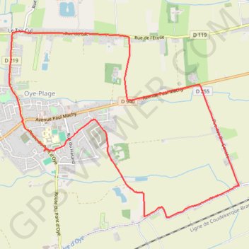 Itinéraire Oye-Plage, distance, dénivelé, altitude, carte, profil, trace GPS