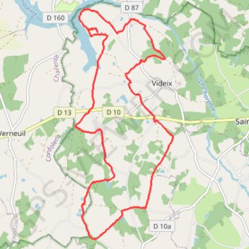 Itinéraire Videix, distance, dénivelé, altitude, carte, profil, trace GPS