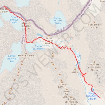 Itinéraire Mont Gelè, distance, dénivelé, altitude, carte, profil, trace GPS