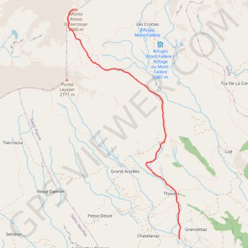 Itinéraire Monte Rosso di Vertosan, distance, dénivelé, altitude, carte, profil, trace GPS