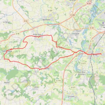 Itinéraire Bruz - Goven - StThurial - Breal-sous-Monfort, distance, dénivelé, altitude, carte, profil, trace GPS