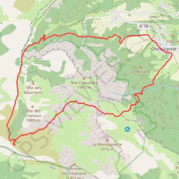 Itinéraire La Fontaine Pourrie - Hauts Plateaux Sud du Vercors, distance, dénivelé, altitude, carte, profil, trace GPS