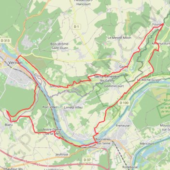 Itinéraire Fourges-Vernon, distance, dénivelé, altitude, carte, profil, trace GPS