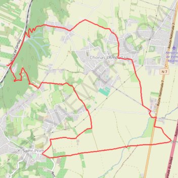Itinéraire Roches de Condrieu-Saint Prim-Chonas (38), distance, dénivelé, altitude, carte, profil, trace GPS
