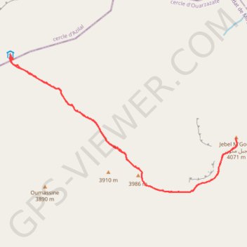 Itinéraire Jebel M'Goun, distance, dénivelé, altitude, carte, profil, trace GPS