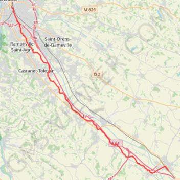 Itinéraire Canal du midi Villefranche > toulouse, distance, dénivelé, altitude, carte, profil, trace GPS