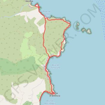 Itinéraire Macinaggio - Sentier des Douaniers, distance, dénivelé, altitude, carte, profil, trace GPS
