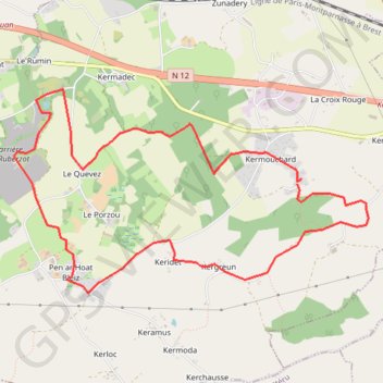 Itinéraire Kermouchart-boucle, distance, dénivelé, altitude, carte, profil, trace GPS