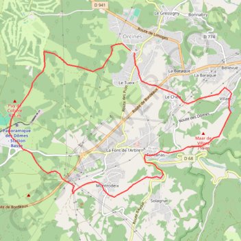Itinéraire Le Puy de Montrodeix par Orcines, distance, dénivelé, altitude, carte, profil, trace GPS