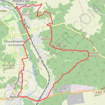 Itinéraire Boutigny boucle Maisse, distance, dénivelé, altitude, carte, profil, trace GPS