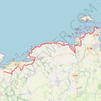 Itinéraire Roscoff / Goulven, distance, dénivelé, altitude, carte, profil, trace GPS