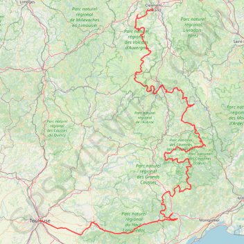 Itinéraire Trace Clermont - Toulouse avec campings, distance, dénivelé, altitude, carte, profil, trace GPS