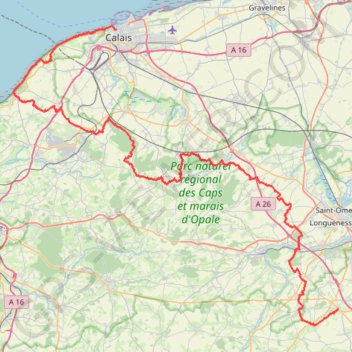 Itinéraire Calais - Thérouanne, distance, dénivelé, altitude, carte, profil, trace GPS