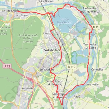 Itinéraire Entre Seine et Eure - Les Damps, distance, dénivelé, altitude, carte, profil, trace GPS