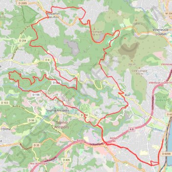 Itinéraire Antibes - Sophia Antipolis - Roquefort-les-Pins - Biot, distance, dénivelé, altitude, carte, profil, trace GPS