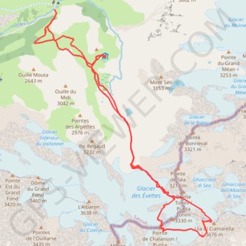 Itinéraire Grande Ciamarella, Face SO (Alpes Grées S), distance, dénivelé, altitude, carte, profil, trace GPS