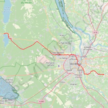 Itinéraire Lacanau Créon, distance, dénivelé, altitude, carte, profil, trace GPS