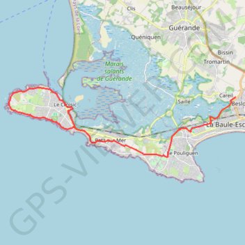 Itinéraire La Baule - Le Croisic, distance, dénivelé, altitude, carte, profil, trace GPS
