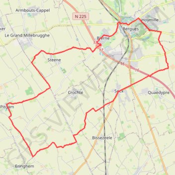 Itinéraire Circuit de l'Houtland intérieur - Socx, distance, dénivelé, altitude, carte, profil, trace GPS
