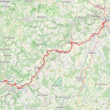 Itinéraire Ulm Sigmaringen, distance, dénivelé, altitude, carte, profil, trace GPS