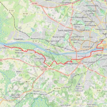 Itinéraire Nantes / Le Pellerin, distance, dénivelé, altitude, carte, profil, trace GPS