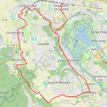 Itinéraire Les coteaux de l'Hautil, distance, dénivelé, altitude, carte, profil, trace GPS