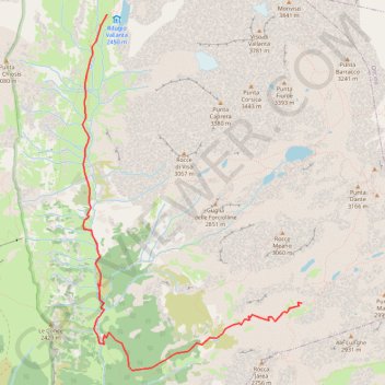 Itinéraire Refuge Vallenta - Refuge Sella Quintino, distance, dénivelé, altitude, carte, profil, trace GPS