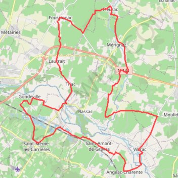 Itinéraire St Meme les Carrieres vers Fleurac 40 kms, distance, dénivelé, altitude, carte, profil, trace GPS