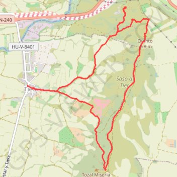 Itinéraire Tierz. Trincheras de la guerra, distance, dénivelé, altitude, carte, profil, trace GPS