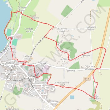 Itinéraire boucle sur GR34 Chatillon en vendelais, distance, dénivelé, altitude, carte, profil, trace GPS