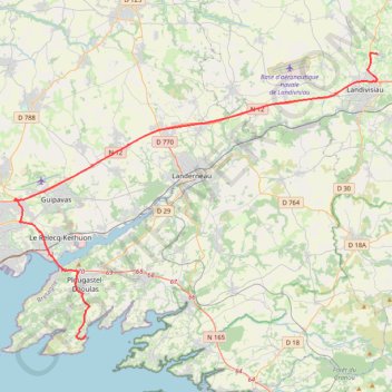Itinéraire véhicules landivisiau-tinduff, distance, dénivelé, altitude, carte, profil, trace GPS