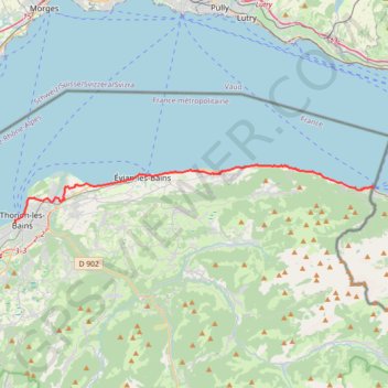 Itinéraire 1: ViaRhôna de Saint-Gingolph à Thonon par Evian, distance, dénivelé, altitude, carte, profil, trace GPS