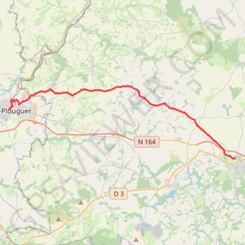 Itinéraire Rostrenen / Carhaix-Plouguer, distance, dénivelé, altitude, carte, profil, trace GPS