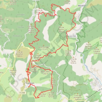 Itinéraire Boucle Lucéram-Moulinet-Lucéram, distance, dénivelé, altitude, carte, profil, trace GPS