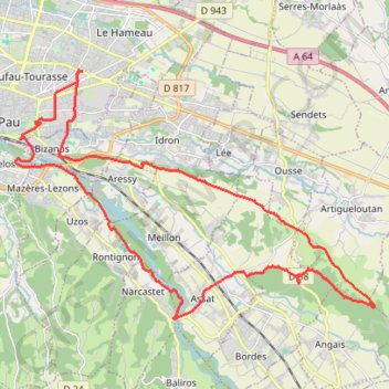 Itinéraire boucle henri4 bois d'angais, assat29 mai 2023, distance, dénivelé, altitude, carte, profil, trace GPS
