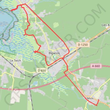 Itinéraire Balade de Mios dans 3 des ports du Delta de la Leyre (Biganos, Audenge), distance, dénivelé, altitude, carte, profil, trace GPS