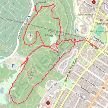 Itinéraire Hike up to the peak of Mont Royal, distance, dénivelé, altitude, carte, profil, trace GPS