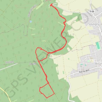 Itinéraire Souligny Marche à pied, distance, dénivelé, altitude, carte, profil, trace GPS