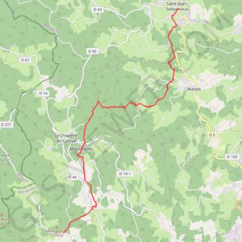 Itinéraire Saint-Jean-Soleymieux - Montarcher, distance, dénivelé, altitude, carte, profil, trace GPS