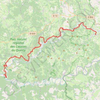 Itinéraire Béduer - Bouziès, distance, dénivelé, altitude, carte, profil, trace GPS