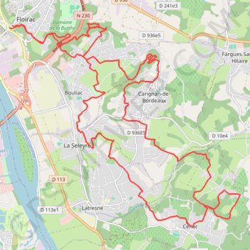 Itinéraire Boucle Floirac Bouliac Cénac, distance, dénivelé, altitude, carte, profil, trace GPS